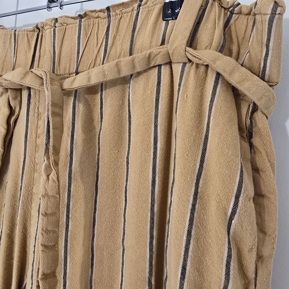 J. Jill Emilie Linen Stretch Paperbag Cropped Wide-Leg Pants Tan Black Size L - Picture 3 of 8